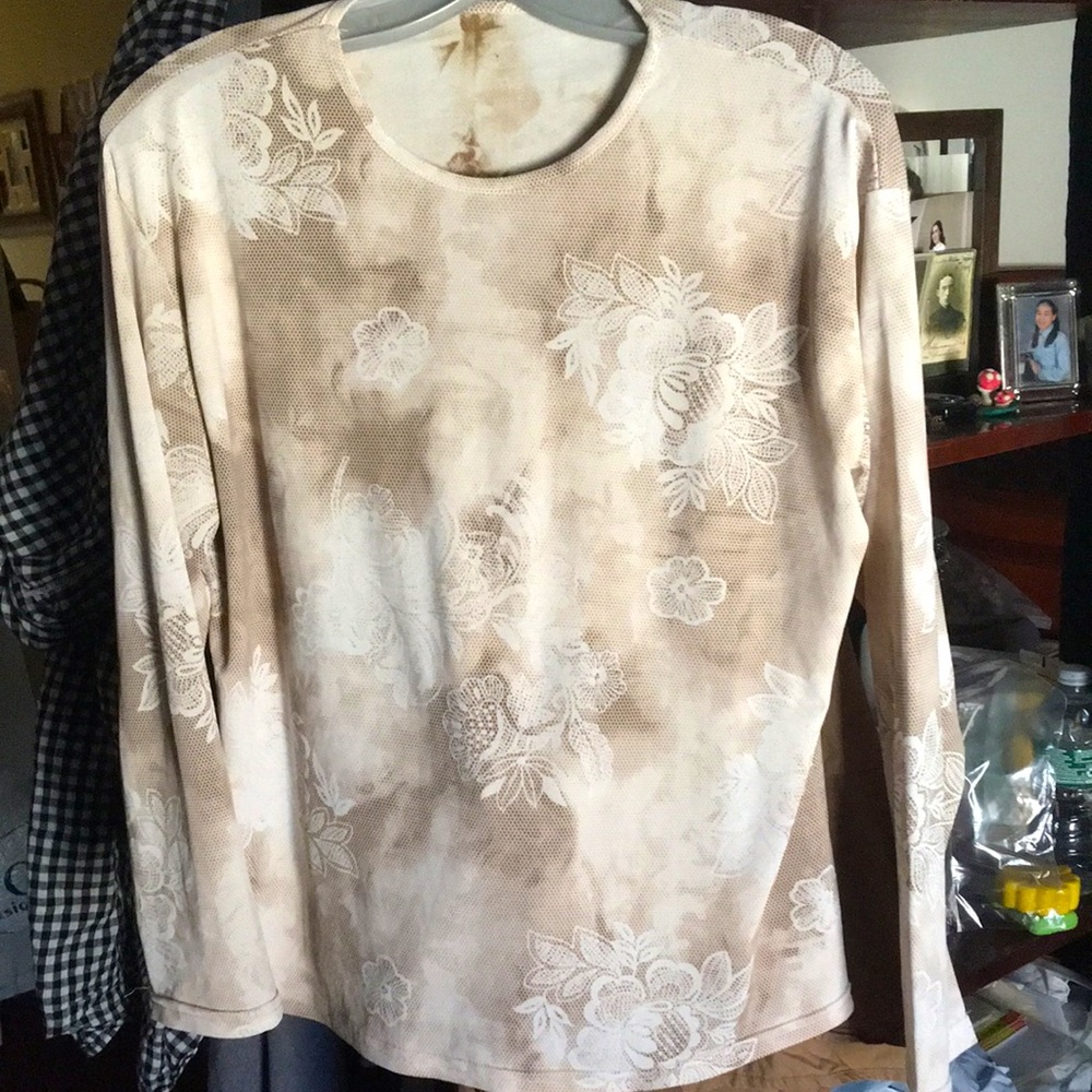 French made top with flowers on snake skin print - beige brown cream